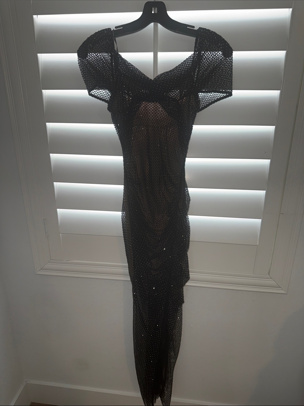 Self-Portrait Black Mesh Embellished Evening Dress
